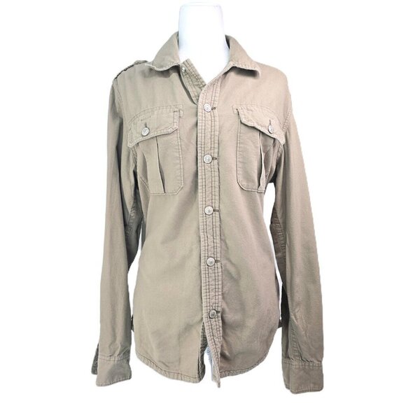True Religion Tops - True Religion Olive Green Long Sleeve Double Gauze Flannel Utility Shirt